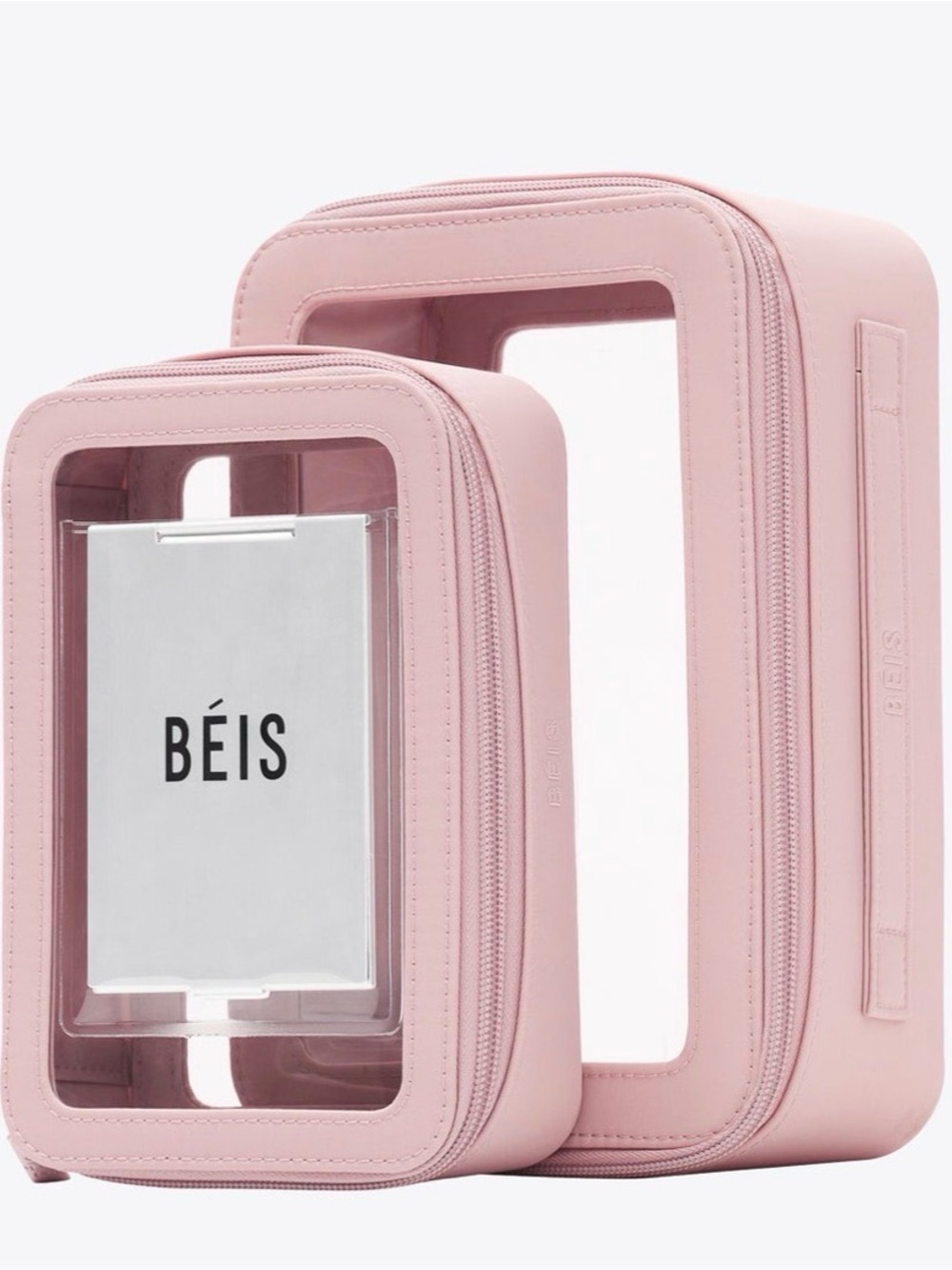 BEIS Pink Clear-Window Cosmetic Organizer Set